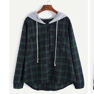 Plaid Drawstring Shirt with Hood